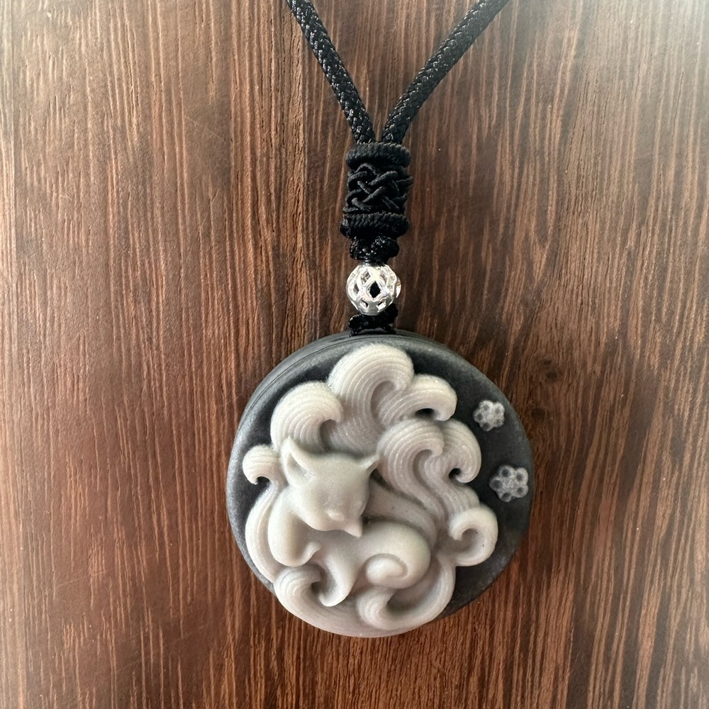 Tai Chi Stone Nine Tail Fox Pendant on Black Adjustable Rope - Picture 13 of 15